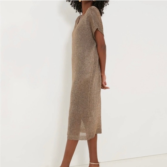 Tuckernuck Bronze Metallic Knit Indie Midi Dress-Brown-Women’s M-Party-Cocktail - Picture 3 of 16